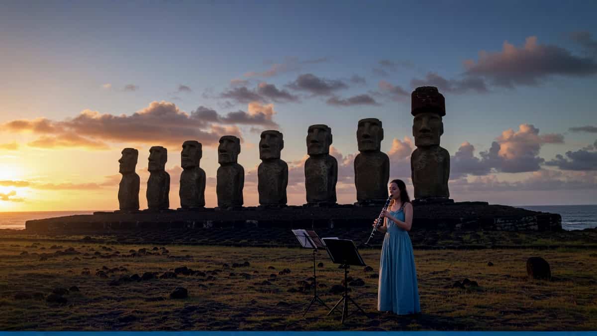 Un concert de clarinette pour les moai de Tongariki : la musique classique rencontre l’esprit de Rapa Nui